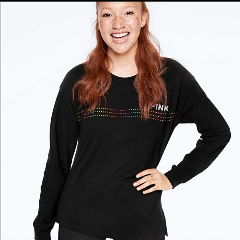 - VS Pink Bling Campus Long sleeve Crew Neck Tee XS